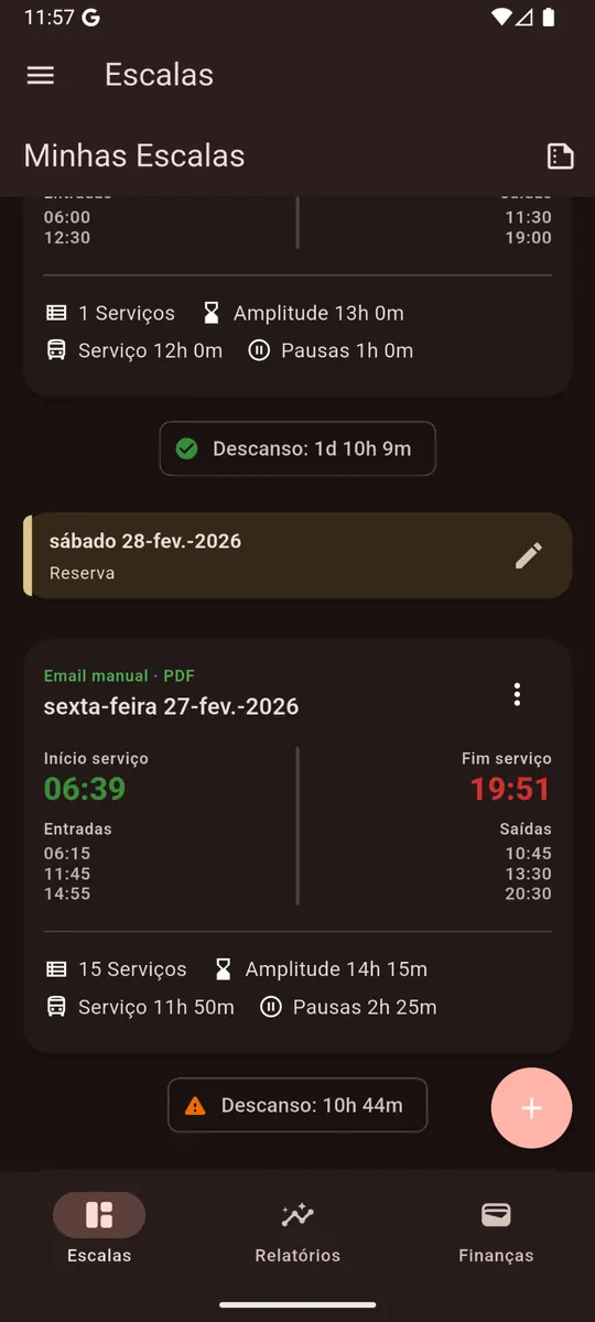 Lista de escalas com serviços