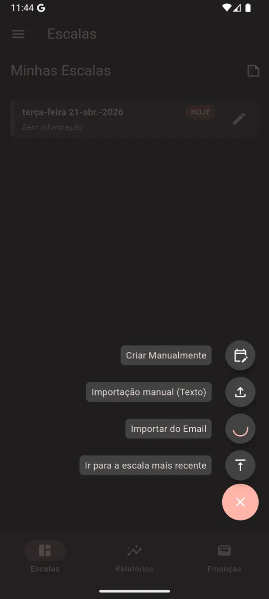 Menu de importação